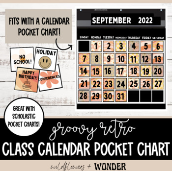 Preview of Classroom Decor: Groovy Retro Boho Pocket Chart Calendar - Scholastic