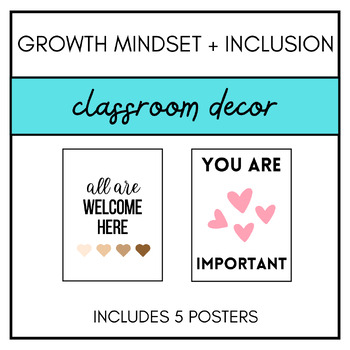 Preview of Classroom Decor - Growth Mindset and Inclusion Posters