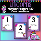 Classroom Decor Happy Unicorn Number Posters 1-20