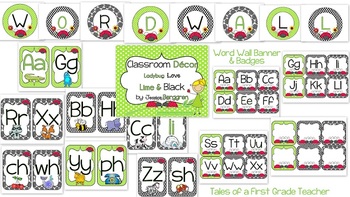 Classroom Decor-Ladybug Love in Lime and Black {editable files included}