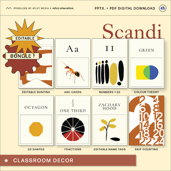 Preview of Classroom Decor | Management Bundle - Scandi Editable Name Tags, Posters, Cards+