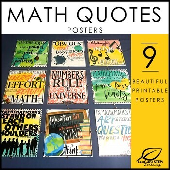 Classroom Decor Math Quotes Bulletin Board Posters by Leaf and STEM