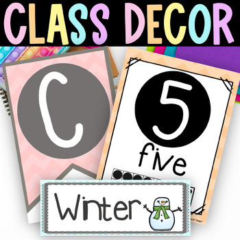 Preview of Classroom Decor Bundle Pastel Bunting Posters Calendar Table Signs