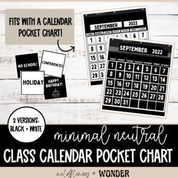 Preview of Classroom Decor: Minimal (Black and White) Pocket Chart Calendar - Scholastic 