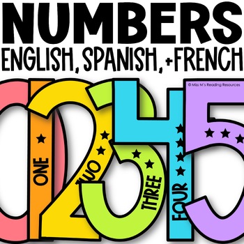 Preview of Classroom Decor Number Posters Spanish Number Posters French Number Posters