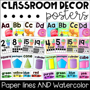 Preview of Classroom Decor Poster Set - Alphabet, Numbers, Colors, Shapes