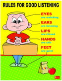 RULES FOR GOOD LISTENING CLASSROOM LAMINATED  A4 POSTER 
