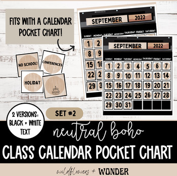 Preview of Classroom Decor: Set #2 - Neutral Boho | Pocket Chart Calendar - Scholastic 