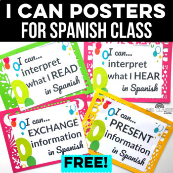 Preview of Classroom Decor Spanish Class I Can Statements FREE editable posters for Spanish