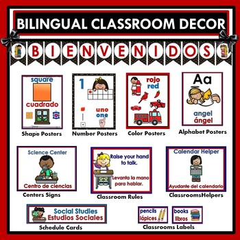 Preview of Classroom Decor signs  posters and labels Spanish and English Bilingual BUNDLE