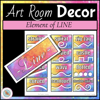 Preview of Art Classroom Decor ART ELEMENTS OF LINE Bulletin Board with 12x line labels