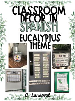 Preview of Classroom Decor in Spanish- Eucalyptus Theme