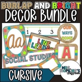 Classroom Decor CURSIVE Bundle in Burlap and Bright Theme 