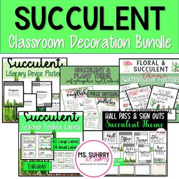 Preview of Classroom Decoration GROWING Bundle: Succulent Plant Theme