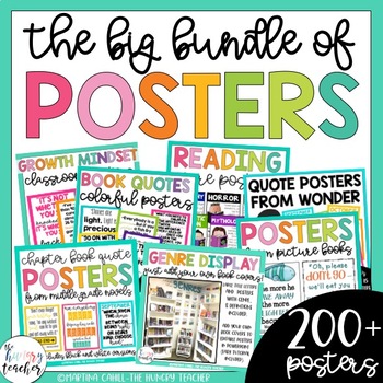 Preview of Classroom Decoration Posters Bundle of Quote Growth Mindset and Genre Posters