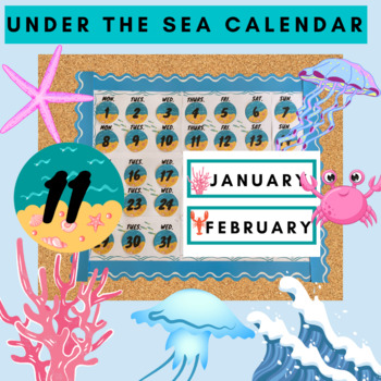 Preview of Back to School Large Classroom Calendar Ocean/Under the Sea/Beach