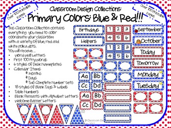 Preview of Classroom Design Collections: Blue and Red Polka Dots