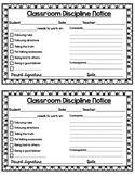 Classroom Discipline Notice