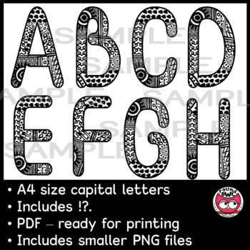 Classroom Alphabet Display Letters - Black Patterned by Round Owl Resources