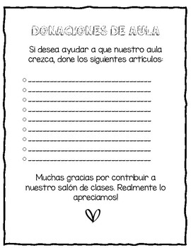Classroom Donation Form Spanish & English