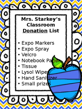 Classroom Donation List, 2nd Grade Resource