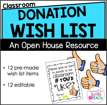 Classroom Donation List, 2nd Grade Resource