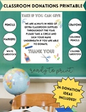 Classroom Donation Wishlist Printable | Ready to Print PDF