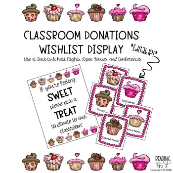 Meet the teacher Wishlist Donation Cupcakes in Spanish & English (Color &  B&W)