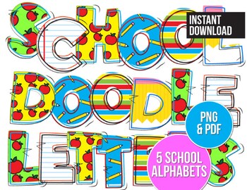 Preview of Classroom Doodle Letters, Back to School Doodle Alphabets, Doodle Letters, PNG