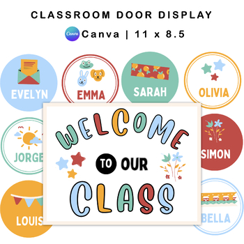 Classroom Door Display - Colorful Doodle Theme | Editable by KJunResource