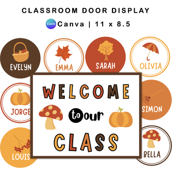 Preview of Classroom Door Display - Yellow Autumn Theme | Editable