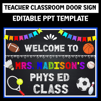 Preview of Classroom Door EDITABLE Teacher Name Sign Back to School Sports Teacher ClassTag