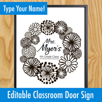 Preview of Classroom Door EDITABLE Teacher Name Sign Wreath - Back to School!