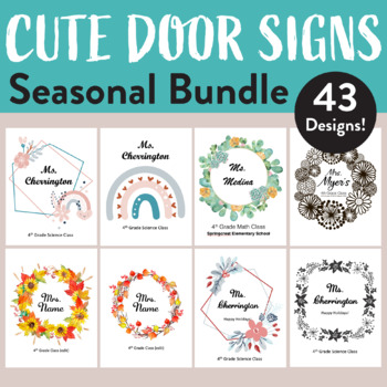 Preview of Classroom Door Sign Seasonal Bundle | Back to School Decorations