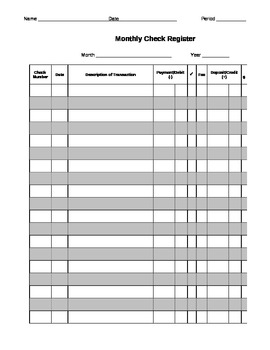 Preview of Classroom Economy Check Register Sheet