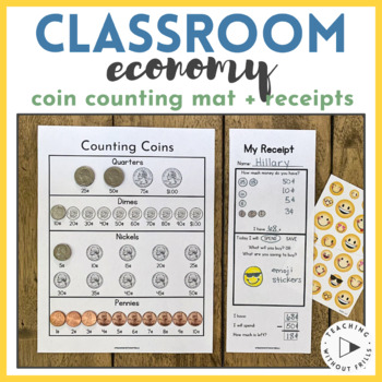 Preview of Classroom Economy | Coin Counting Mat and Receipts for Classroom Store