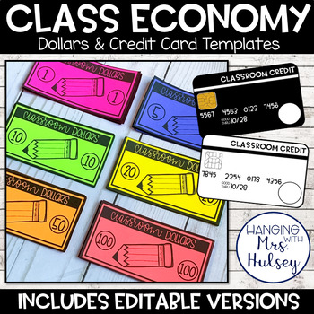Preview of Classroom Economy: Editable Dollars and Credit Card Templates