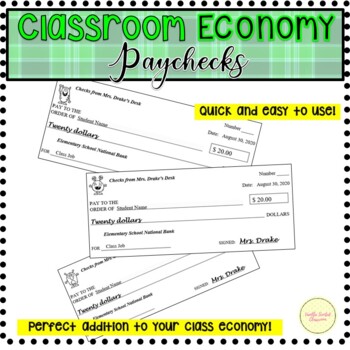 Preview of Classroom Economy Paychecks editable