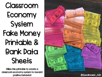 Preview of Classroom Economy System Fake Money Printable & Bank Data Sheets