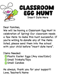Classroom Egg Hunt Letter to Parents (FULLY EDITABLE) Avai
