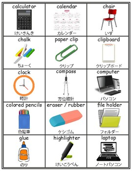 School Supplies in Japanese Flashcards