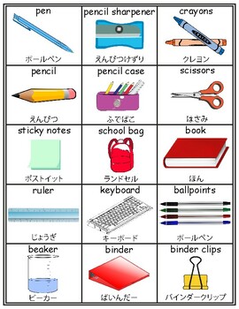 Preview of Classroom English/Japanese Flash Cards, School Vocabulary Word walls Printable
