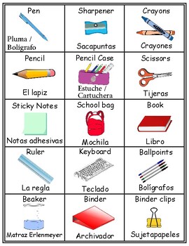 Preview of Bilingual ESL Classroom Supply Labels English/Spanish