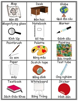 Classroom English/Vietnamese Flash Cards, School Vocabulary Word ...