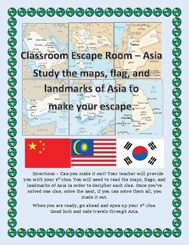 Preview of Classroom Escape Room - Asia - Geography, Maps, Flags, and Landmarks