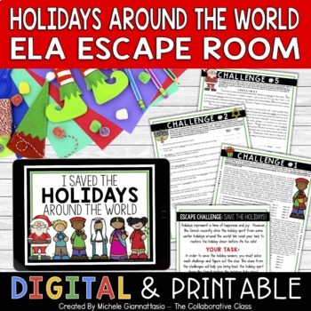 Preview of Holidays Around the World Escape Room ELA December Activity | Print + Digital