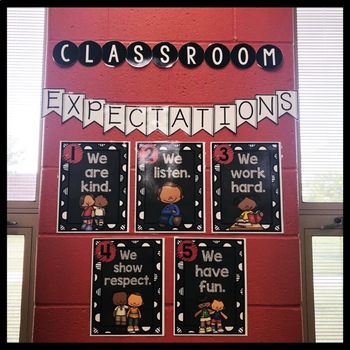 Classroom Expectations Posters | Black and Red on Chalkboard Background