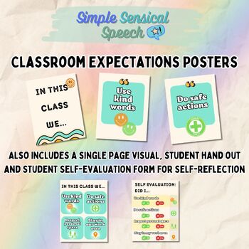 Preview of Classroom Expectations Posters, Visual Handout, & Self-Evaluation Form