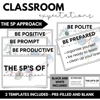 Preview of Classroom Expectations - The 5P Approach LEAFY GREEN Theme