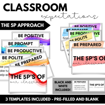 Preview of Classroom Expectations - The 5P Approach RAINBOW Theme